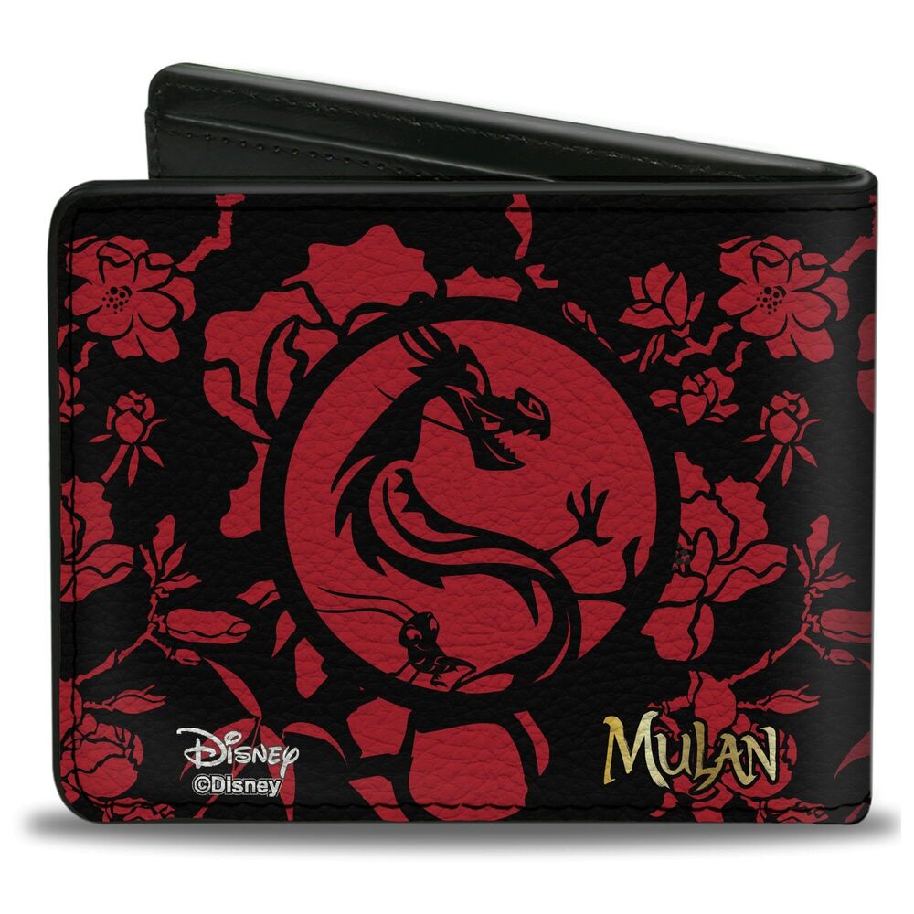 4982 Disney Wallet, Bifold, Mulan Flower Blossoms Mushu Crikee Icon Black - Picture 2 of 8